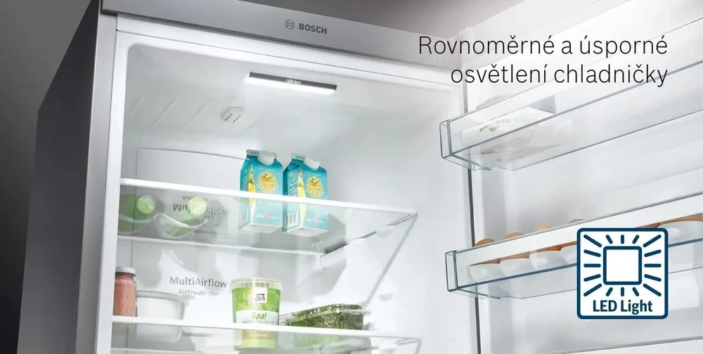 Bosch KGE49AICA Serija 6, Laisvai statomas šaldytuvas-šaldiklis su šaldiklio skyriumi apačioje, 201 x 70 cm, Nerūdijančio plieno dizainas (atsparus pirštų antspaudams)