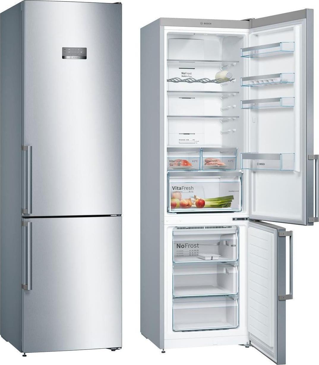 Bosch KGN397LEQ Serija 4, Laisvai statomas šaldytuvas-šaldiklis su šaldiklio skyriumi apačioje, 203 x 60 cm, Nerūdijančio plieno efektas