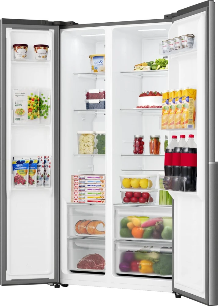 Gorenje Side by side kyl /frysskåp med MultiFlow Cooling för jämn luftcirkulation i hela skåpet. NoFrost Plus eliminerar manuell avfrostning, medan SuperCool och FastFreeze hjälper till att upprätthålla optimala förhållanden för nyinlagda dagligvaror.