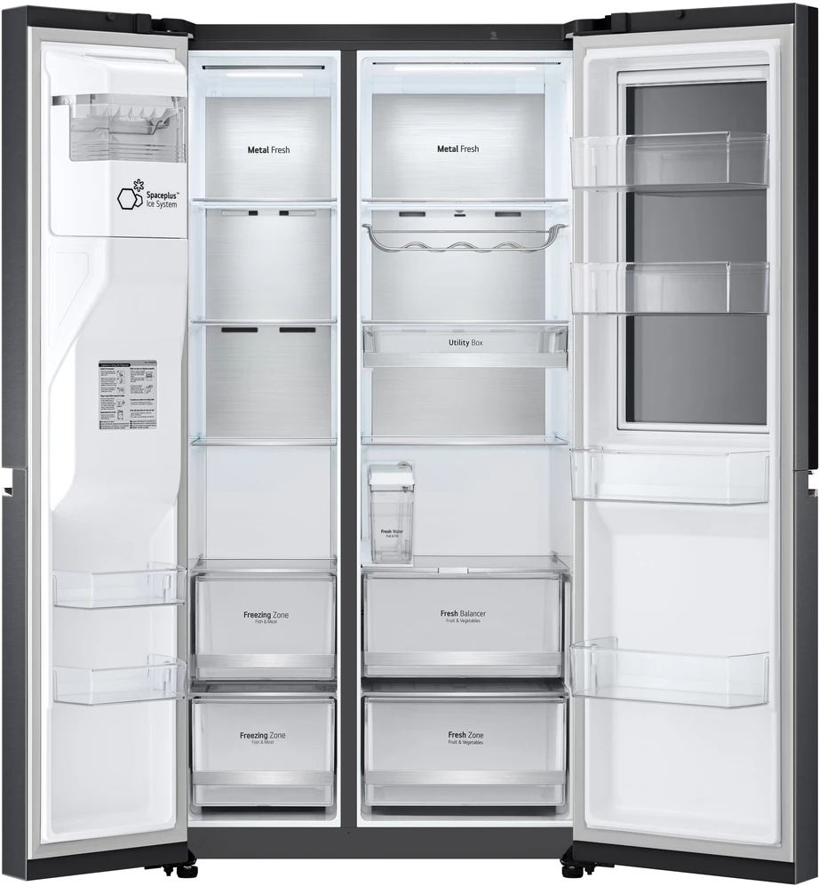 Šaldytuvas LG InstaView ™ ThinQ™ GSXV91MCAE American Šaldytuvas Šaldiklis Freestanding American door Juodas LED Touch LED