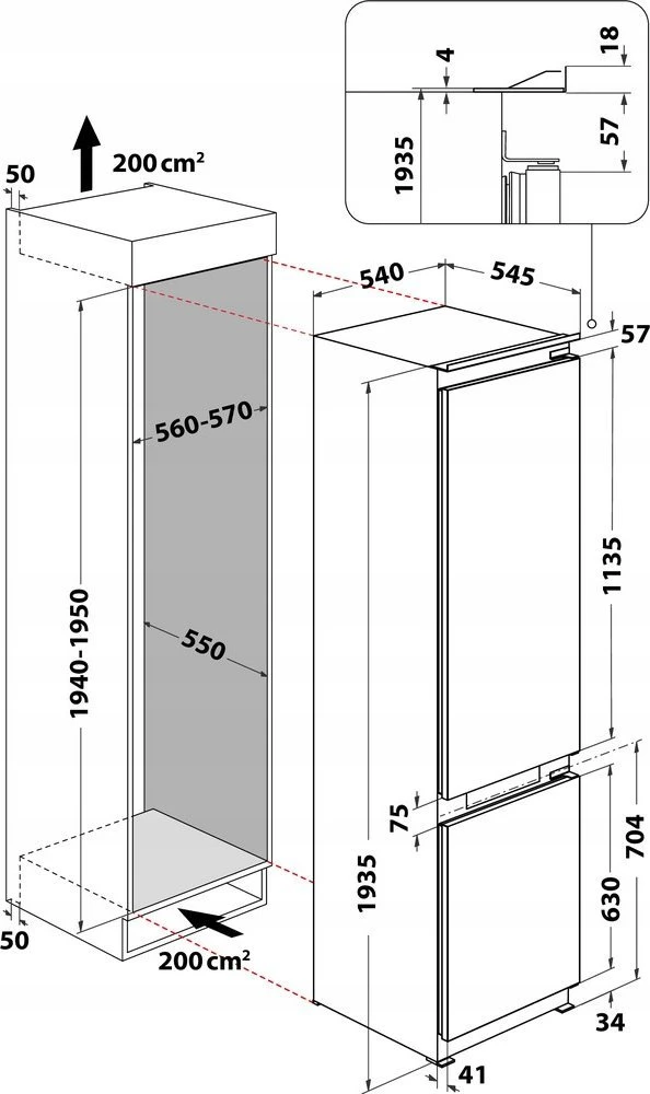 Whirlpool šaldytuvas-šaldiklis Montuojama whc18t322