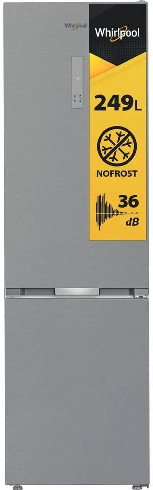 Whirlpool Šaldytuvas | WHK 26403 XP6E1 | Energy efficiency class C | Free standing | Combi | Height 203.5 cm | No Frost system | Šaldytuvas net capacity 249 L | Šaldiklis net capacity 106 L | 36 dB | Pearl Inox