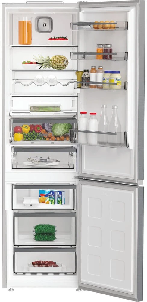 Whirlpool Šaldytuvas | WHK 26403 XP6E1 | Energy efficiency class C | Free standing | Combi | Height 203.5 cm | No Frost system | Šaldytuvas net capacity 249 L | Šaldiklis net capacity 106 L | 36 dB | Pearl Inox