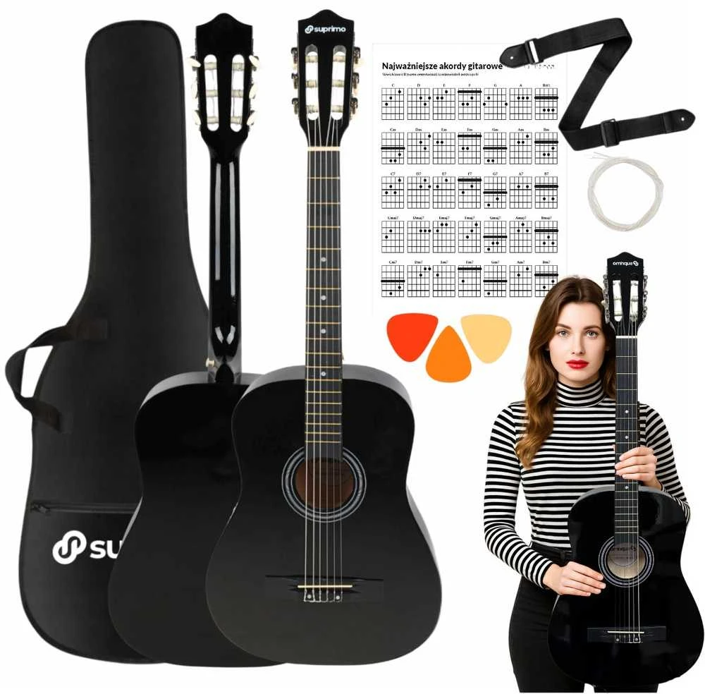 Carruzzo SUPRIMO CGS2 BK 4/4 klasikinė gitara, juoda, mokymuisi