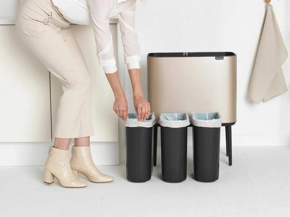 Šiukšlių dėžė Brabantia Bo Touch, 3 x 11 l, Šampano spalvos