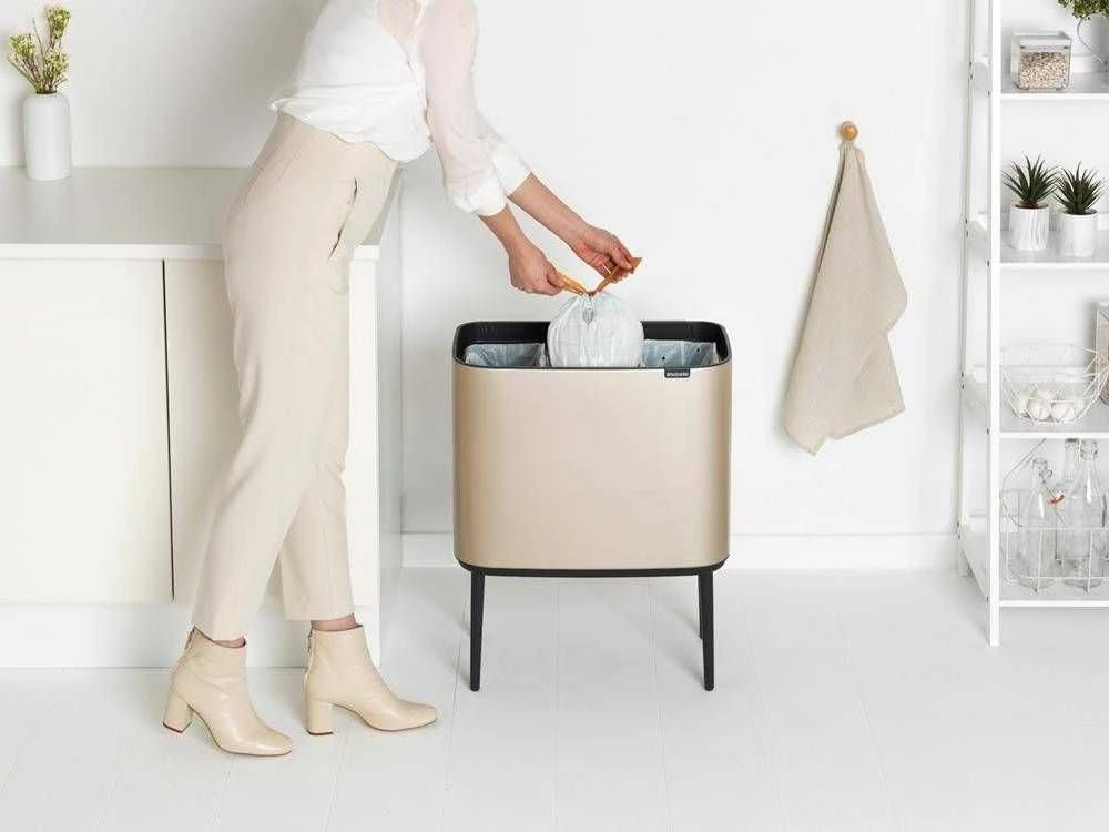 Šiukšlių dėžė Brabantia Bo Touch, 3 x 11 l, Šampano spalvos