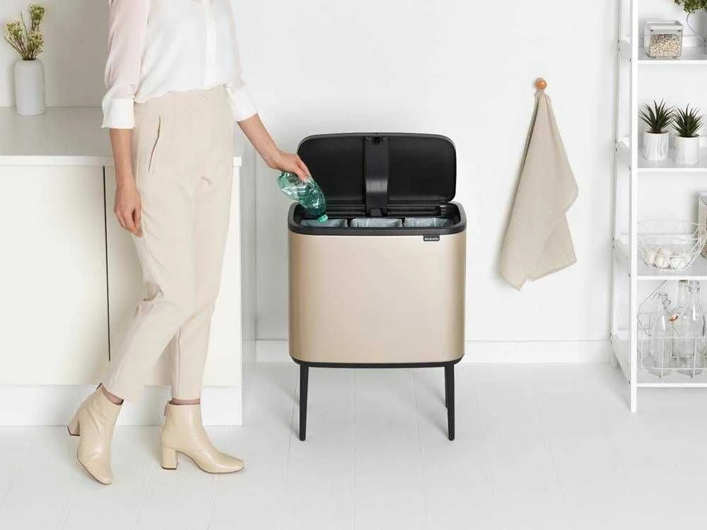 Šiukšlių dėžė Brabantia Bo Touch, 3 x 11 l, Šampano spalvos