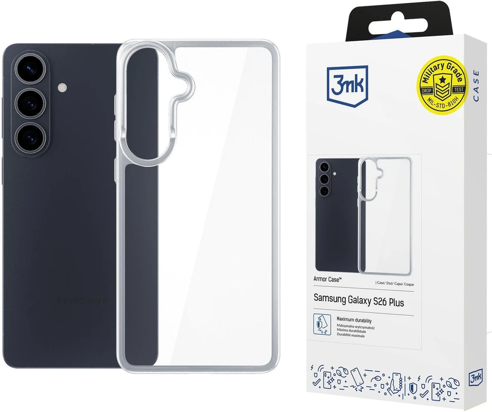 3mk šarvuotas dėklas, skirtas „Samsung Galaxy S26+“ - skaidrus