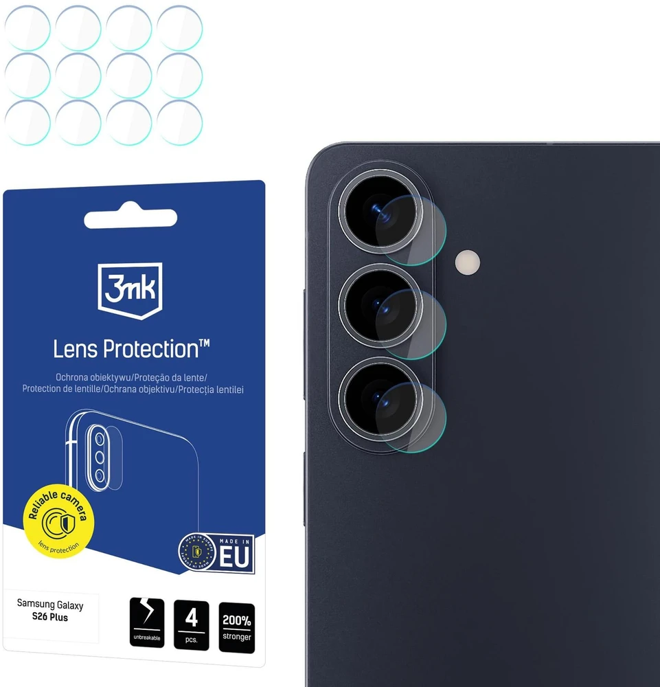Apsauga ant kameros objektyvas 3MK objektyvo apsauga, skirta „Samsung Galaxy S26+ 4vnt“.