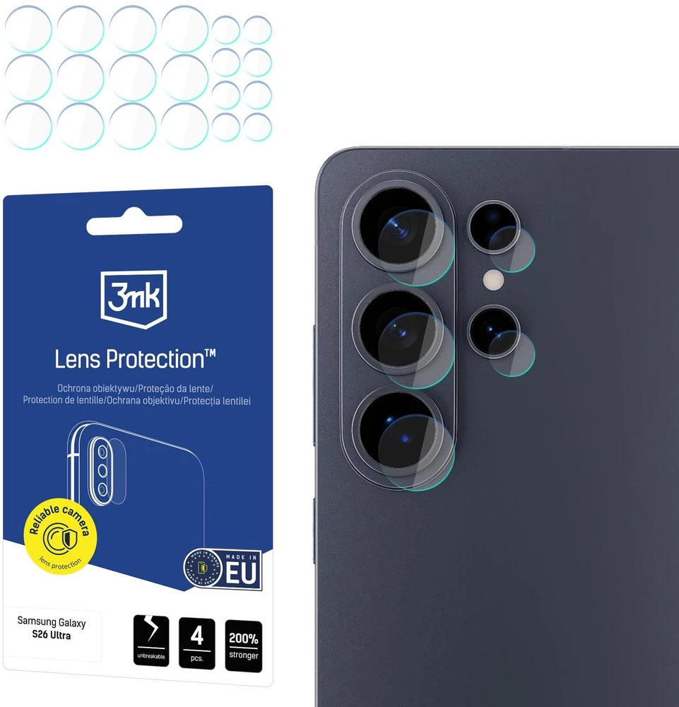 Apsauginiai kameros objektyvo sijonai 3MK objektyvo apsauginiai sijonai „Samsung Galaxy S26 Ultra“ 4 vnt.