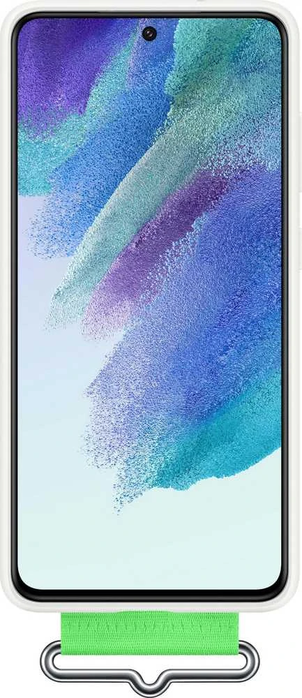 Dėklas GG990TWE silikoninis dangtelis su dirželiu, skirtas Samsung Galaxy S21 FE, Baltas (Baltas)