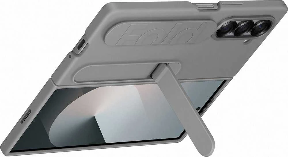 Dėklas Samsung Galaxy Fold6 stovimas dangtelis su pilku dirželiu