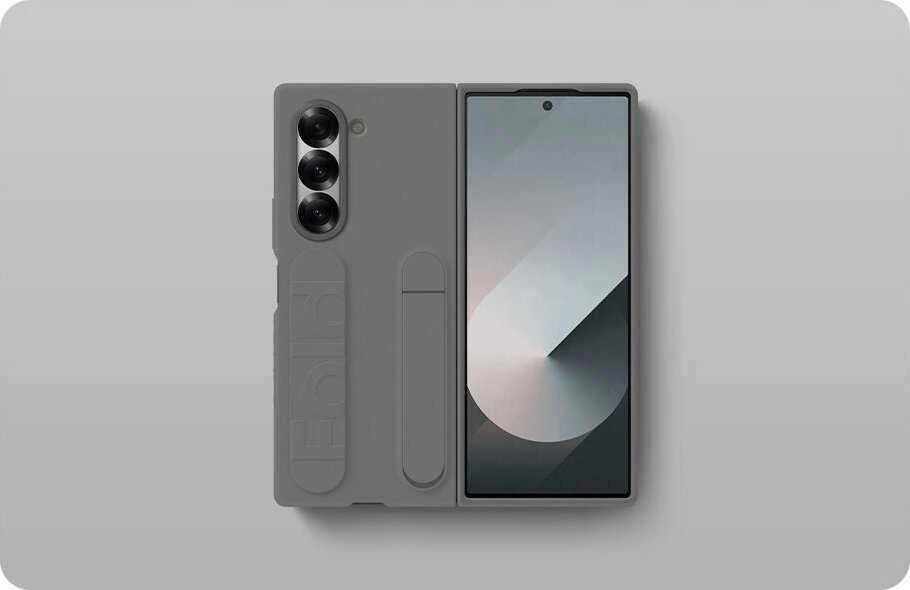 Dėklas Samsung Galaxy Fold6 stovimas dangtelis su pilku dirželiu