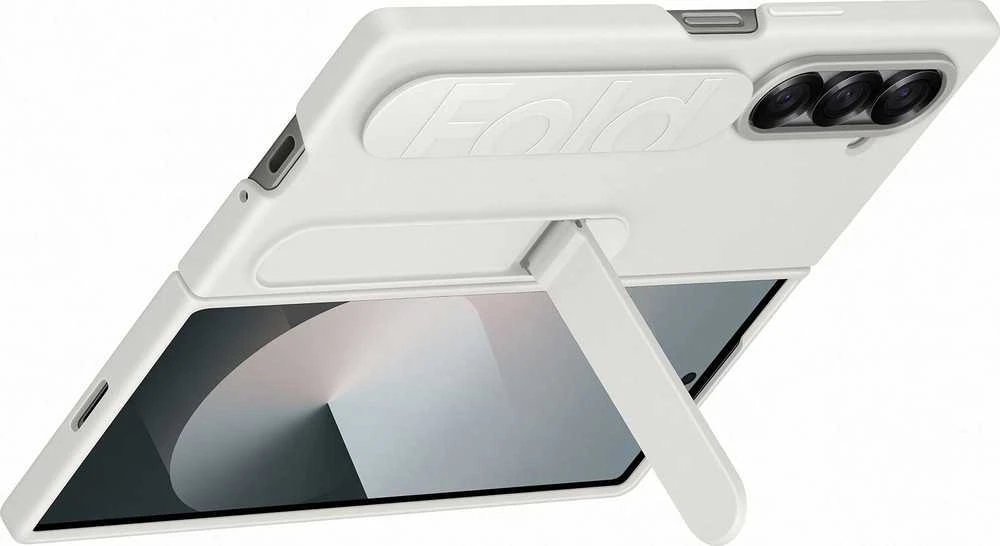 Dėklas Samsung Galaxy Fold6 stovimas dangtelis su dirželiu Baltas