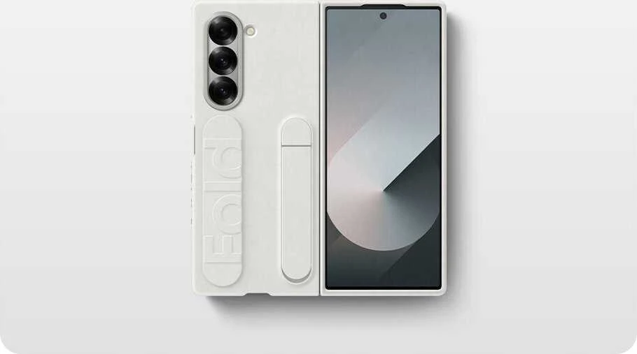 Dėklas Samsung Galaxy Fold6 stovimas dangtelis su dirželiu Baltas