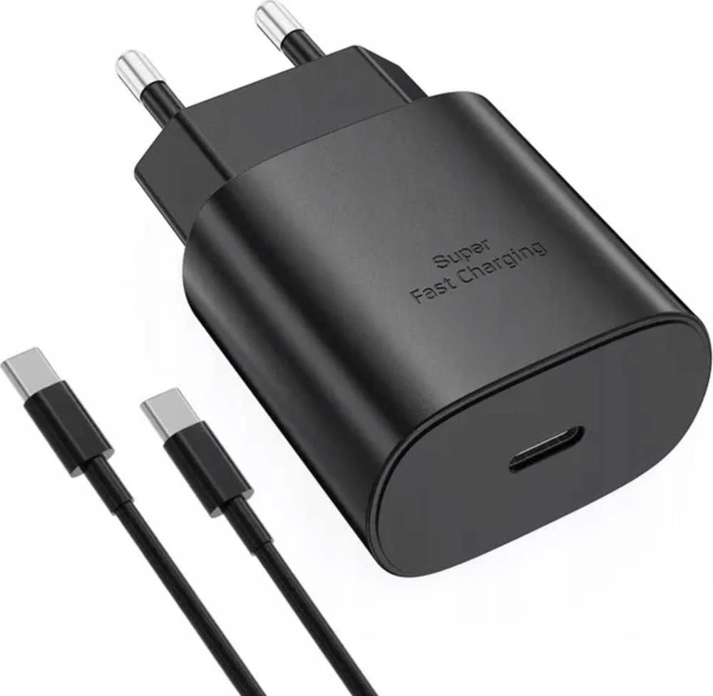 EP-TA800EBE + EP-DG980BBE Samsung 25W kelioninis įkroviklis + USB-C/USB-C duomenų kabelis Juodas (OOB masinis)