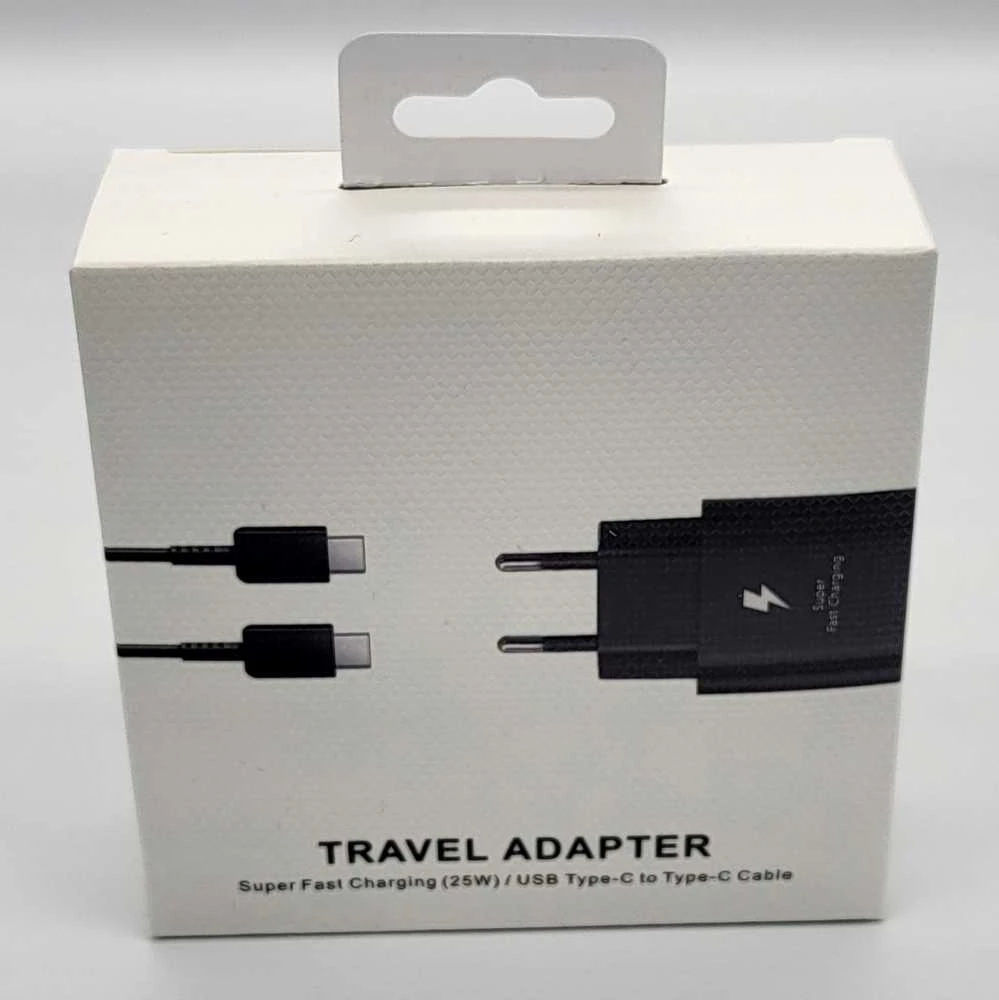 EP-TA800EBE + EP-DG980BBE Samsung 25W kelioninis įkroviklis + USB-C/USB-C duomenų kabelis Juodas (OOB masinis)