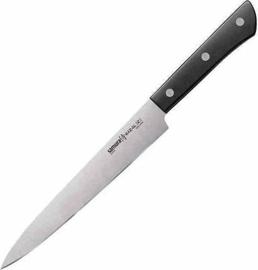 Samura HARAKIRI universalus virtuvinis peilis pjaustymui 7,7"/196mm 59 HRC su juoda rankena