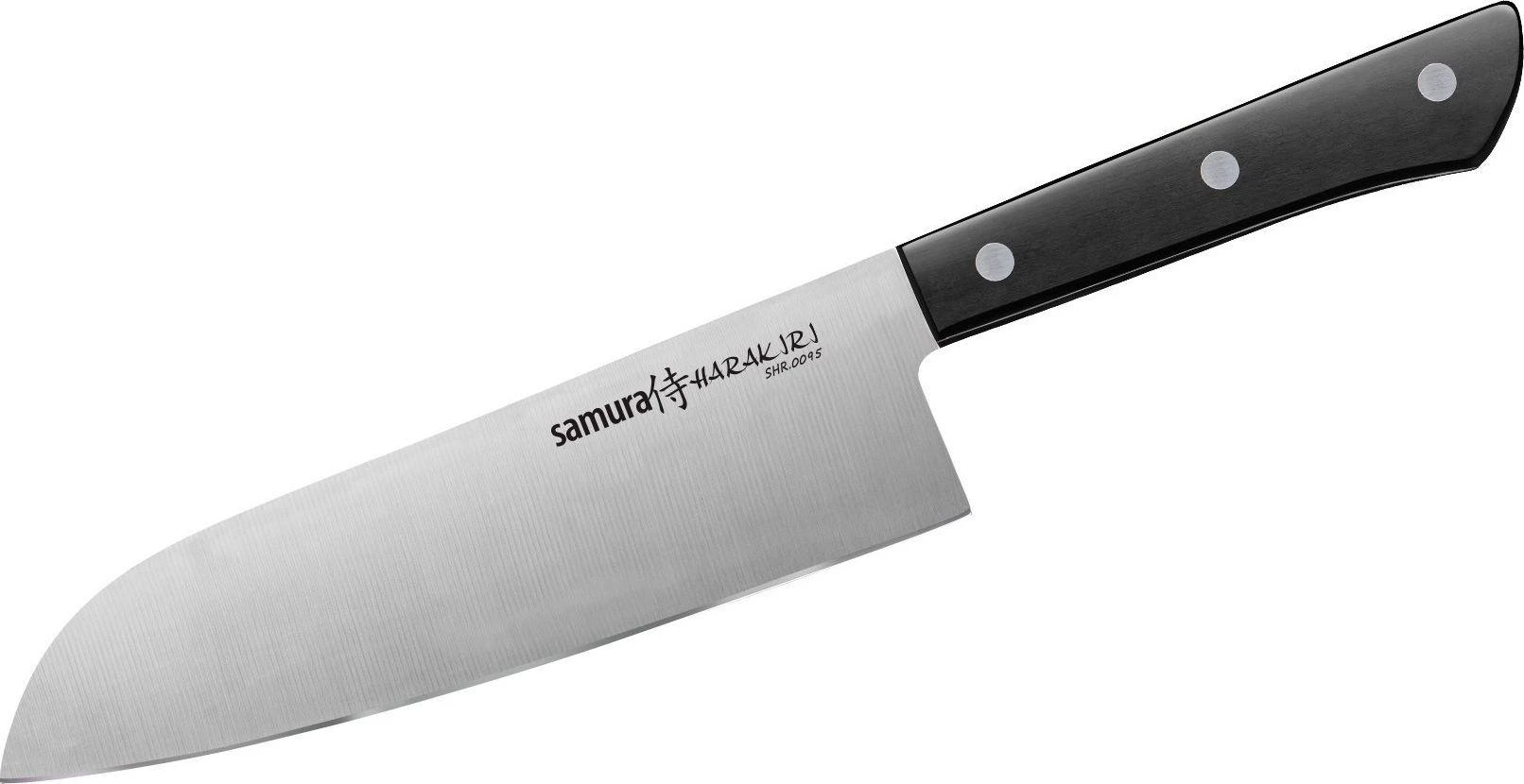 Samura HARAKIRI universalus virtuvinis peilis SANTOKU 7.0"/175mm 59 HRC su juoda rankena