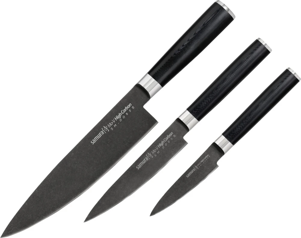 Samura MO-V Stonewash Set 3x universalūs peiliai (Chefs, Univesal, Paring) iš AUS 8 japoniško plieno 59 HRC