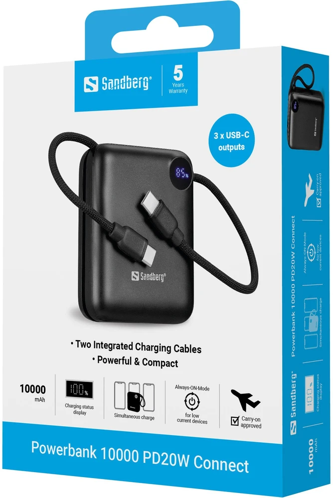 Powerbank Sandberg PD20W Connect 10000 mAh Juodas (421-26)