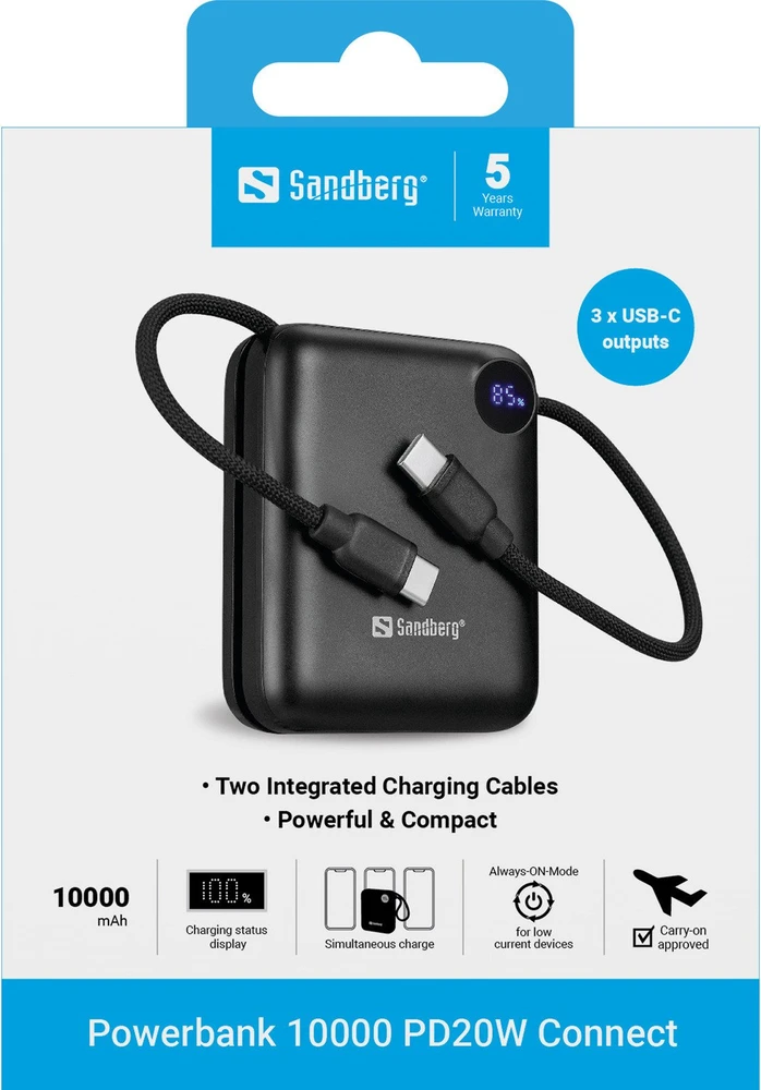 Powerbank Sandberg PD20W Connect 10000 mAh Juodas (421-26)