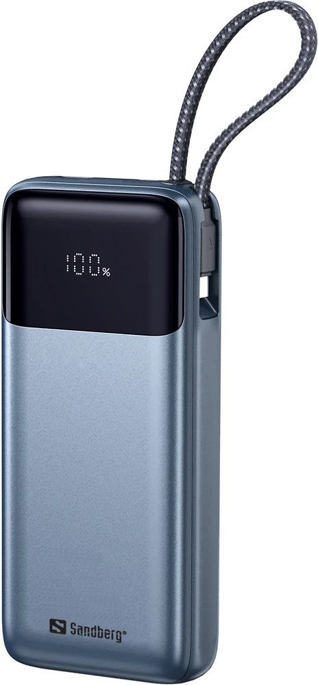 Sandberg 20000 mAh powerbankas su integruotu USB-C laidu, PD 67 W