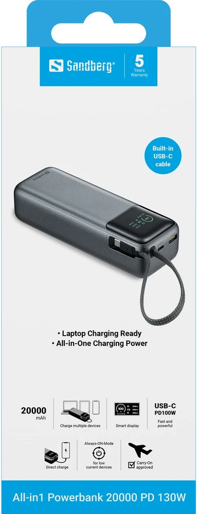 Sandberg 20000 mAh Powerbank su PD130W