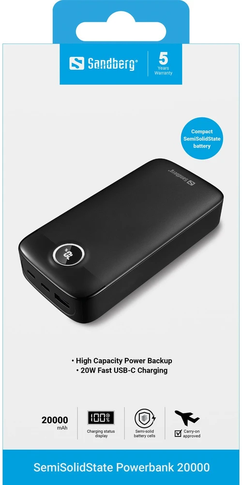 Sandberg Baterie i akumulatorki SemiSolidState Powerbank 20000 (421-49)