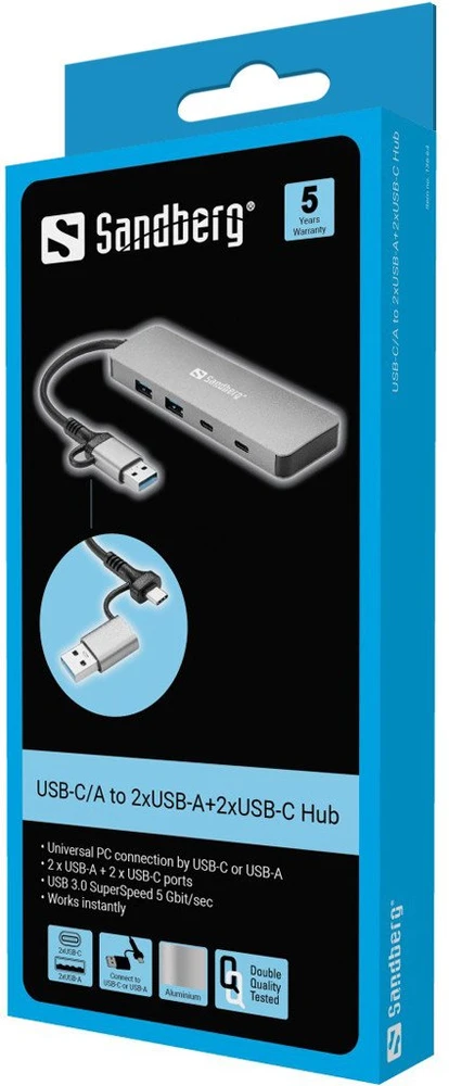 Sandberg USB-C/A iki 2xUSB-A + 2xUSB-C šakotuvas