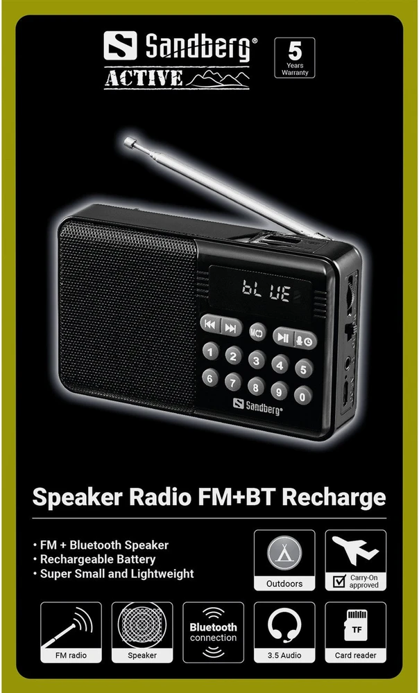 Sandberg Speaker FM radijas+BT Recharge