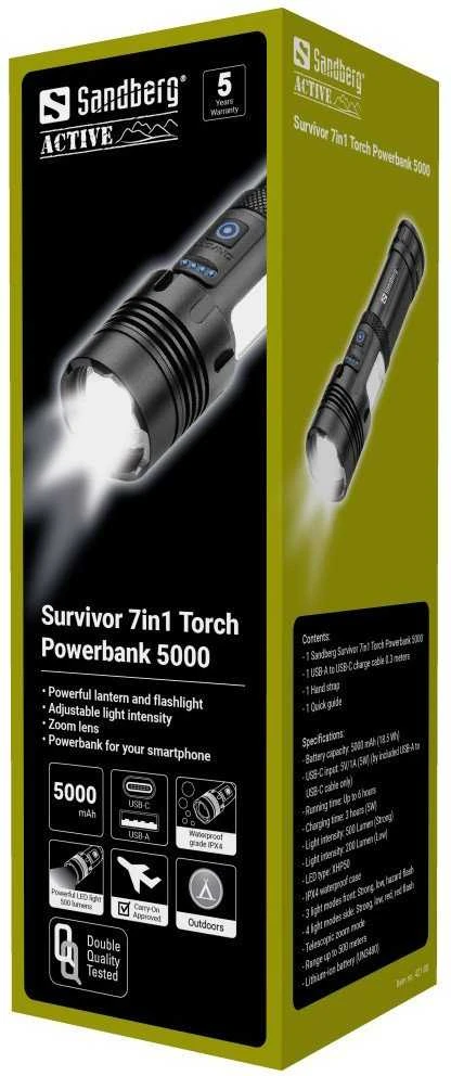 Sandberg Survivor 7in1 Torch Powerbank 5000
