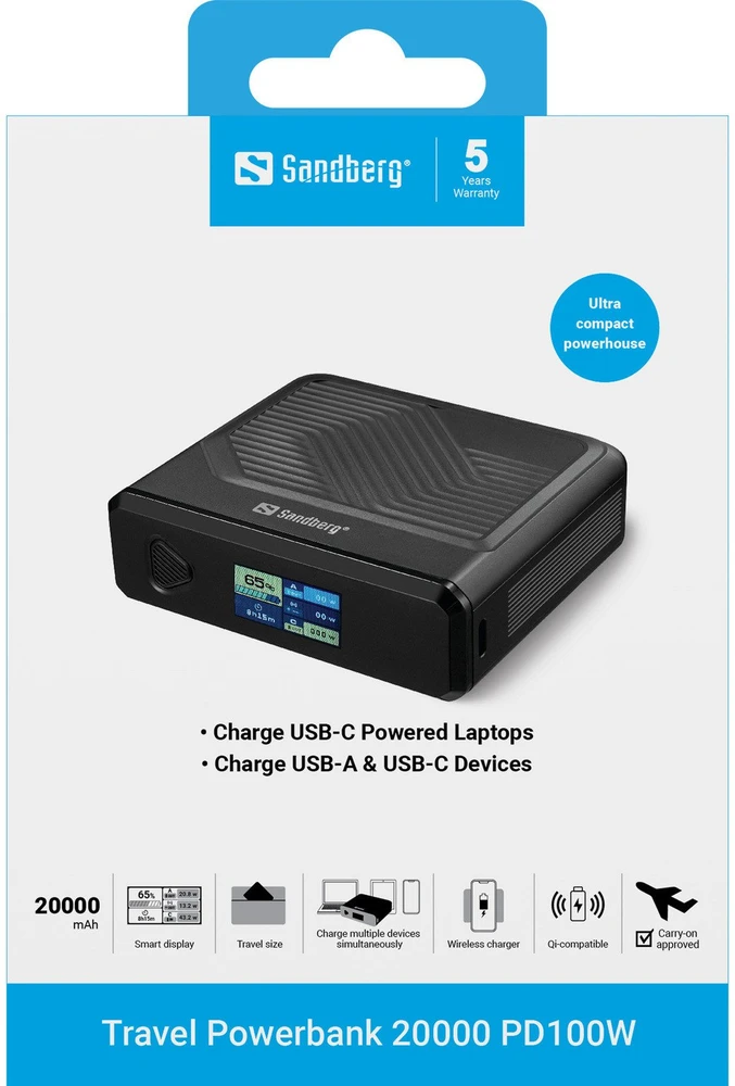 Nešiojamoji baterija „Sandberg Travel 20000 PD100W“