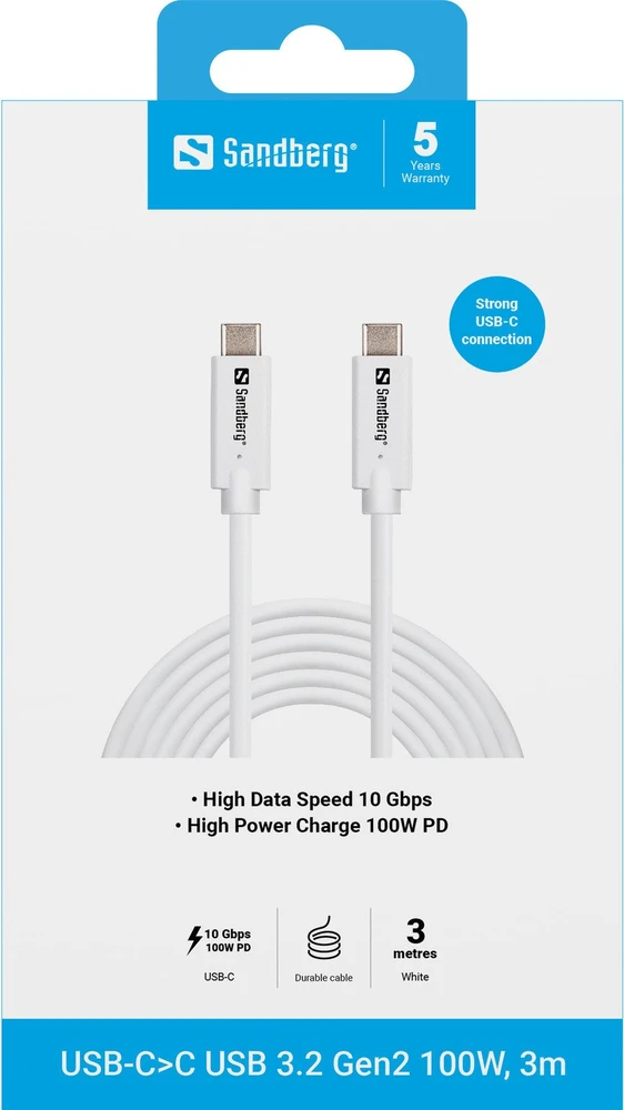 Sandberg USB-C į USB-C kabelis, USB 3.2 Gen2, 100 W, 3 m