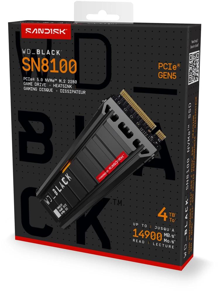Sandisk „Western Digital“ Juodas SN8100 4 TB M.2 PCI Express 5.0 NVMe TLC 3D NAND diskas
