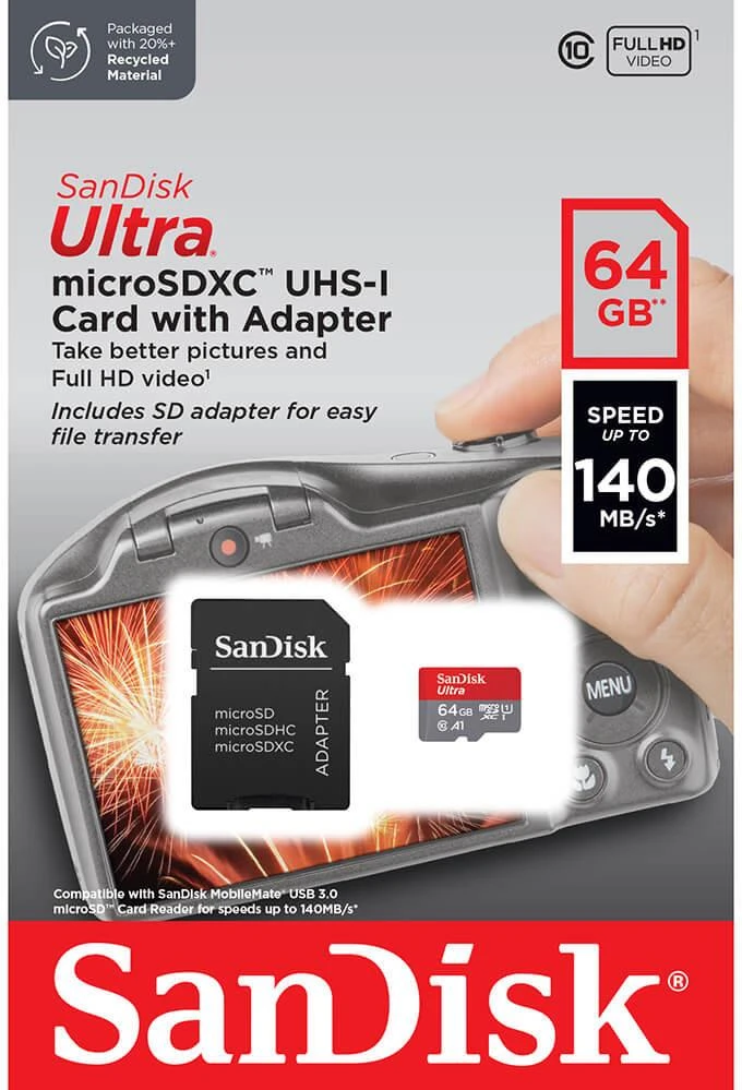 Atminties kortelė Sandisk Ultra microSDXC 64GB, su adapteriu