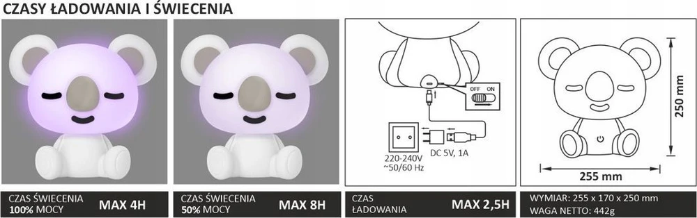 Sanico „Goldlux Koala“ naktinė lempa, balta, RGB+W
