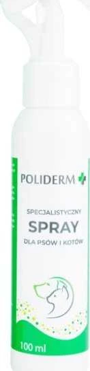 JM SANTE Poliderm – priežiūros purškiklis šunims ir katėms, skirtas pleiskanoms linkusiai, uždegiminei ir dermatozių pažeistai odai – 100 ml (Pažeista pakuotė)