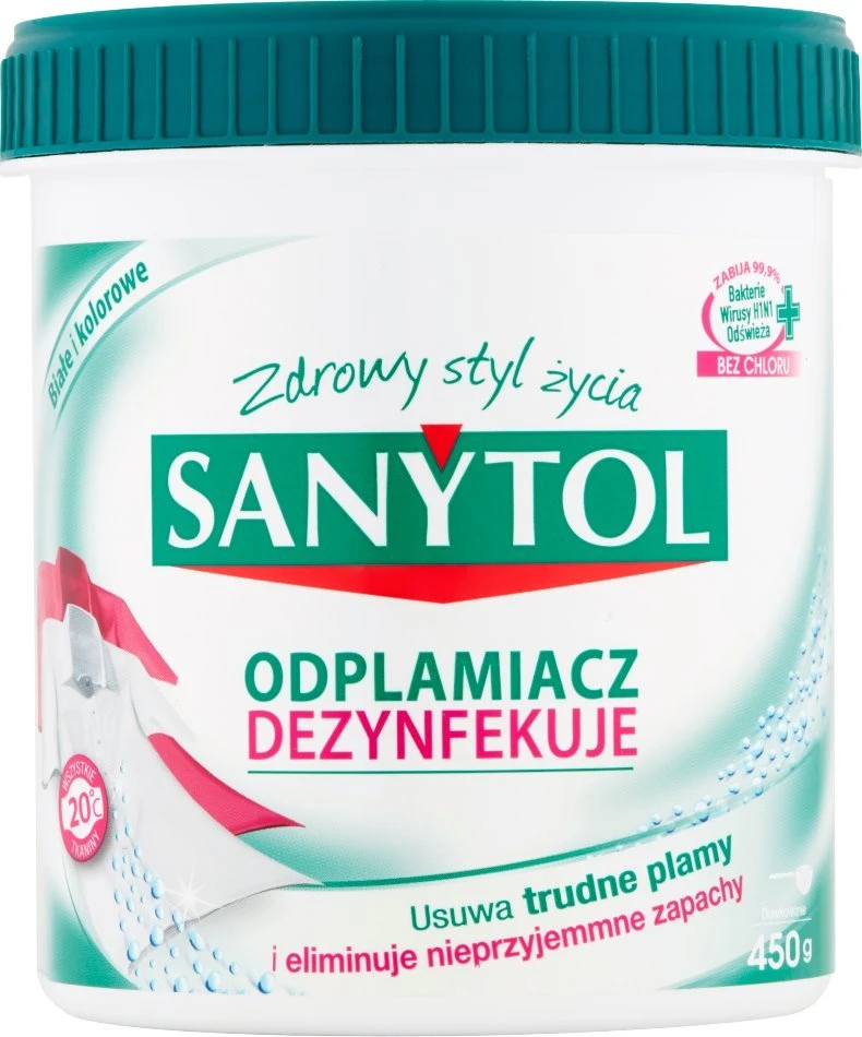 SANYTOL dėmių valiklis spalvotiems ir baltiems skalbiniams, 450 g