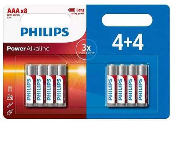 Philips Power Alkaline Baterija LR03P8BP/10, Rechargeable battery, AAA, Alkaline, 1.5 V, 5 year(s), Cd (cadmium), Hg (mercury), Pb (lead)