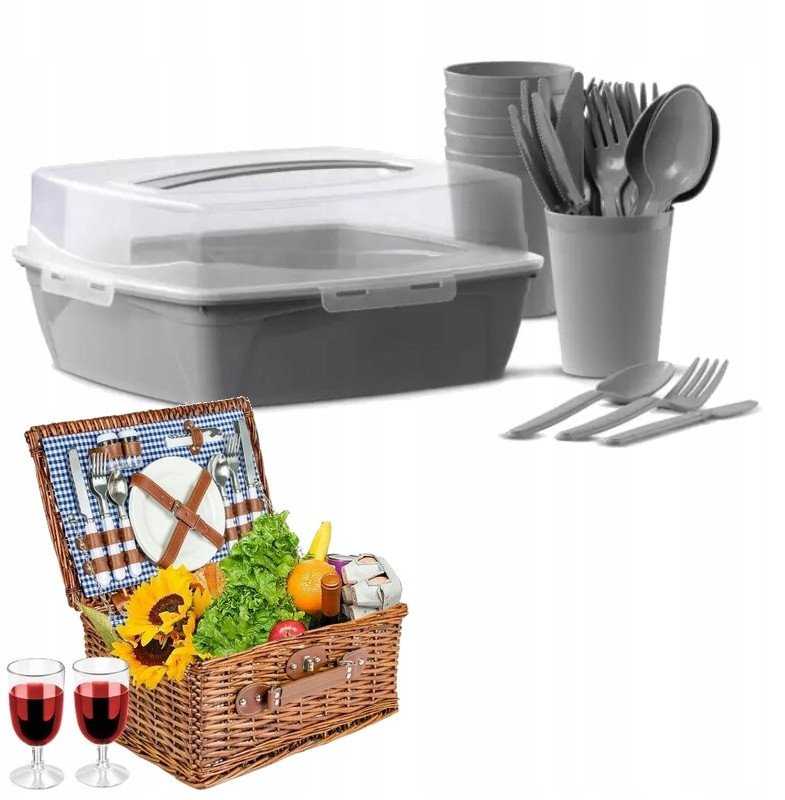 Saska Garden Rinkinys iškylai 6 asmenims (puodeliai, stalo įrankiai, lėkštės) pilka sp. 43209