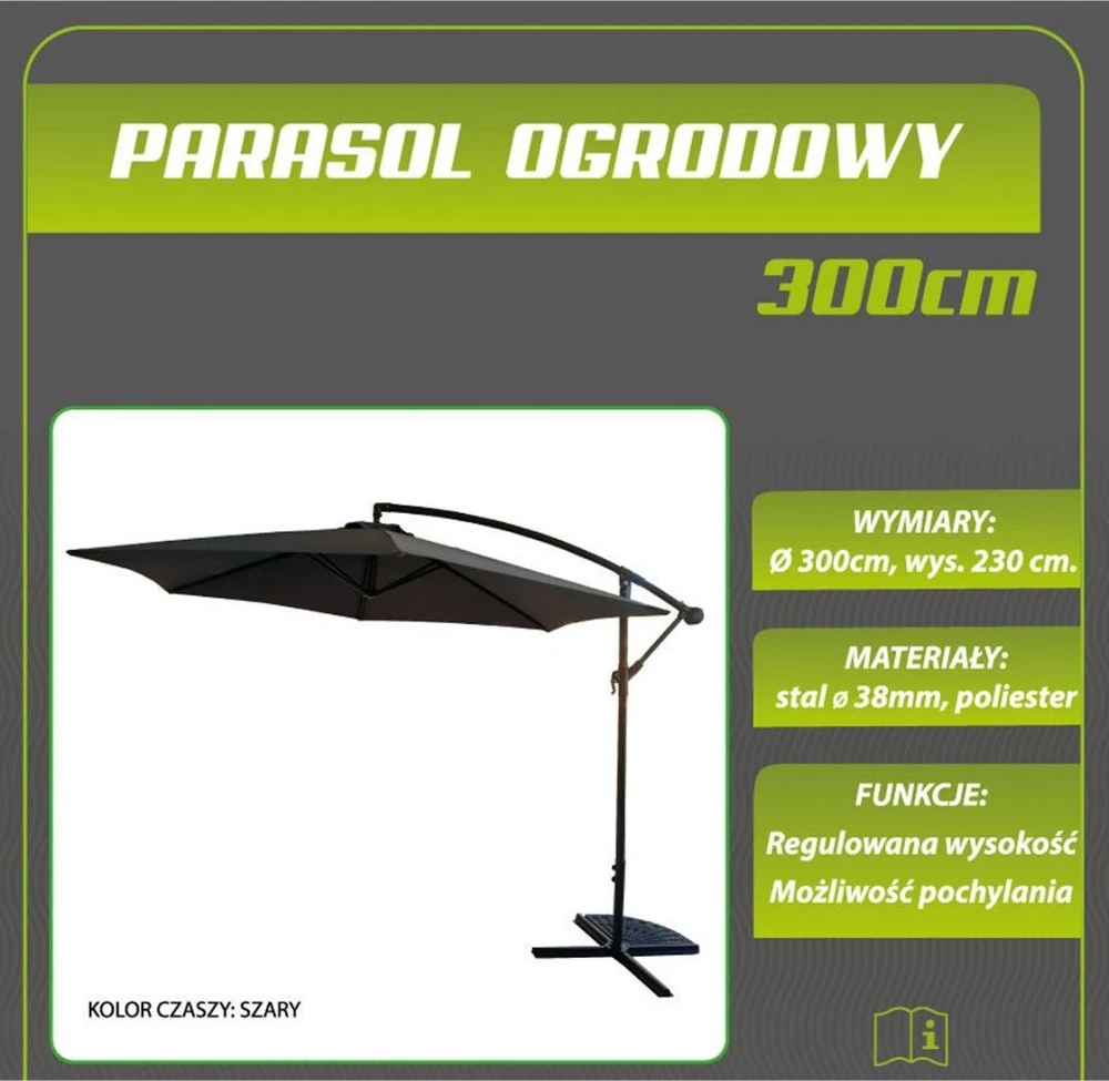 Saska Garden Sodo skėtis 300 cm pilkas antracitas