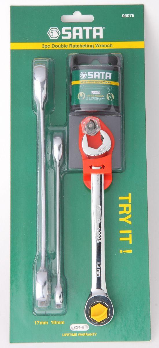 SATA kombinuotieji veržliarakčiai SU DVIGUBO RETŠKŲ RINKINYS 3 vnt / 10, 13, 17mm