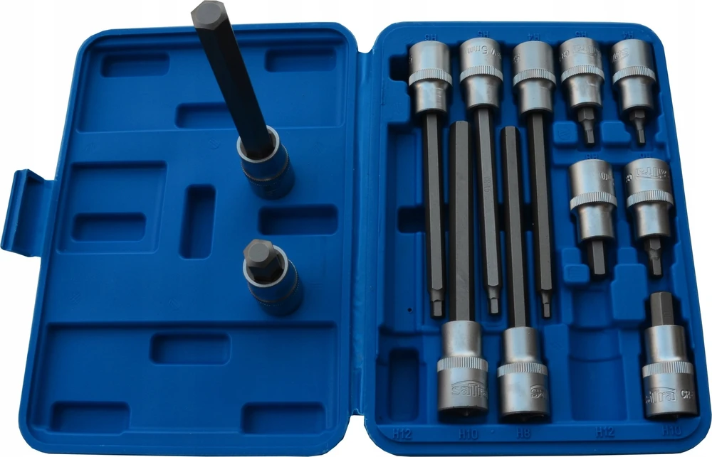 Galvučių komplektas su Hex antgaliais SATRA S-SH1212L; 1/2''; 12 vnt.