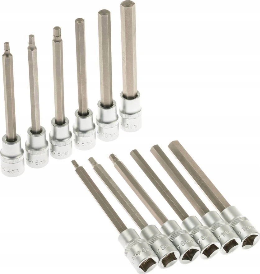 Galvučių komplektas su Hex antgaliais SATRA S-SH1212L; 1/2''; 12 vnt.