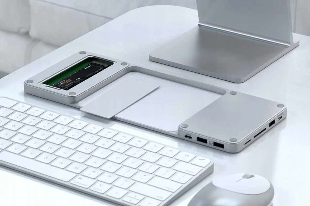 Satechi Slim Dock, skirtas iMac 24" USB-C (USB-C 10Gb, USBA-A 10Gb, 2x USB-A, mikro/SD kortelių skaitytuvas, NVMe SATA lizdas) (sidabrinė)