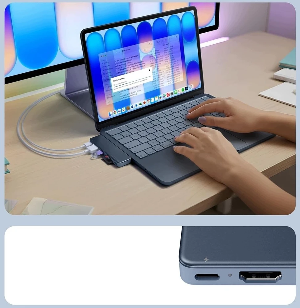 „Satechi USB-C Snap Hub“, skirtas „MacBook Neo“ – indigo spalvos