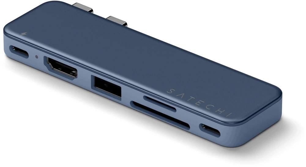„Satechi USB-C Snap Hub“, skirtas „MacBook Neo“ – indigo spalvos