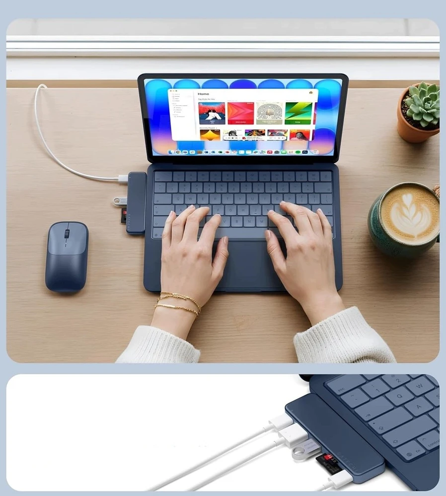 „Satechi USB-C Snap Hub“, skirtas „MacBook Neo“ – indigo spalvos