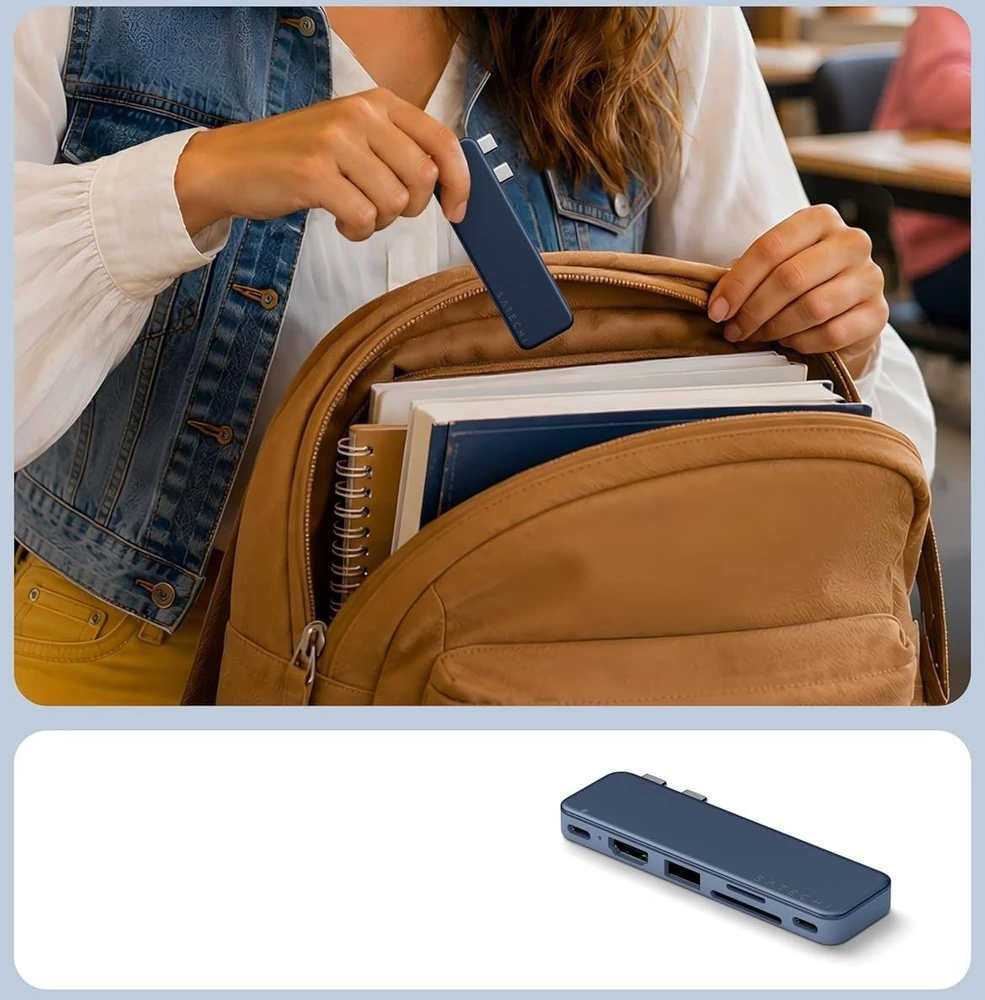 „Satechi USB-C Snap Hub“, skirtas „MacBook Neo“ – indigo spalvos